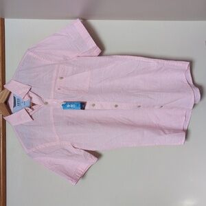 NWT IZOD Saltwater Mens S 100% Cotton Pink Short Sleeve Button Down Up Shirt 🌴
